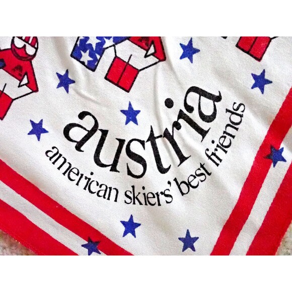 Austria American Skiers Best Friend Red White Blue Cotton Scarf Unisex Square - Picture 3 of 5
